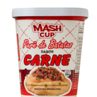 Pote de Mash Cup sabor Carne, purê de batata instantâneo com sabor intenso e prático para o dia a dia